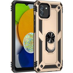 Mobigear Armor Ring Samsung Galaxy A03 Fodral Hårdplast Skal Stötsäkert med ringhållare - Guld
