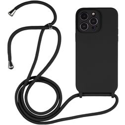 Mobigear Lanyard iPhone 15 Pro Silikon Kryt se šňůrkou - Černá
