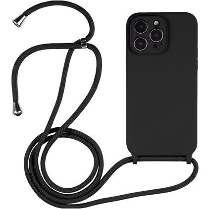 Mobigear Lanyard iPhone 14 Pro Silicona Funda con cuerda - Negro