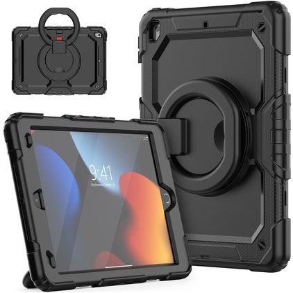 Mobigear RingGuard iPad 9 (2021) Cover Hård plast / Silikone Bagsidecover + Stander - Sort