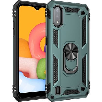 Mobigear Armor Ring Samsung Galaxy A01 Hårdt Bagsidecover Stødsikkert med ringholder - Grøn