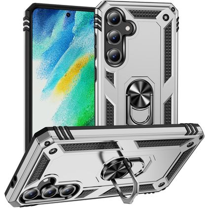 Mobigear Armor ring Samsung Galaxy S24 FE Hardcase Etui plecki Wstrząsoodporne z pierścieniem - Srebrny
