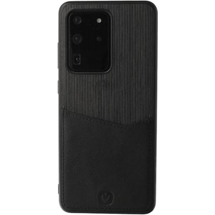Valenta Card Slot Samsung Galaxy S20 Ultra Pravá kůže Zadní kryt s kapsou na karty - Černá