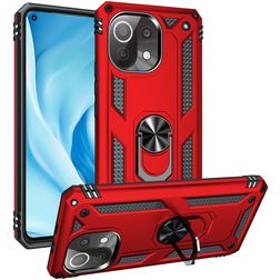 Mobigear Armor Ring Xiaomi Mi 11 Lite Hårdt Bagsidecover Stødsikkert med ringholder - Rød