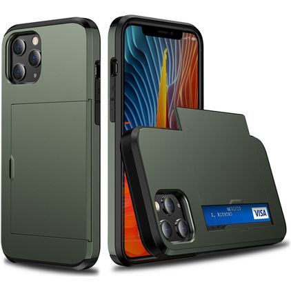 Mobigear Card iPhone 12 Mini Hard Case Back cover Shockproof with Card Holder - Army Green