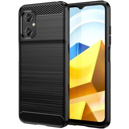 Mobigear Brushed Slim POCO M5 Fleksibel TPU Bagsidecover - Sort