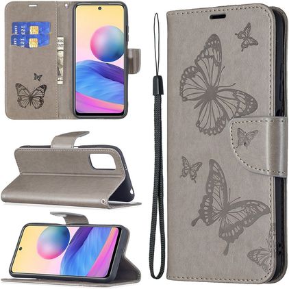 Mobigear Butterfly POCO M3 Pro Knížkové pouzdro Peněženka - Šedá