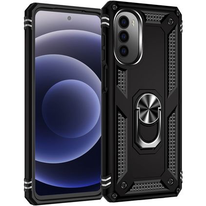 Mobigear Armor Ring Motorola Moto G52 Kova Suojakuori Iskunkestävä + Sormuspidike - Musta