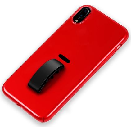 Mobigear Rubber Ring iPhone XS Max Hard Case Back cover with Ring Holder - Red