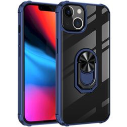 Mobigear Crystal Ring iPhone 14 Plástico rígido Capa traseira com anel - Transparente / Azul