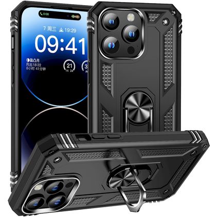 Mobigear Armor Ring iPhone 15 Pro Max Fodral Hårdplast Skal Stötsäkert med ringhållare - Svart