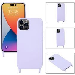 Mobigear Lanyard iPhone 14 Pro Max Silicona Funda con cuerda - Morado
