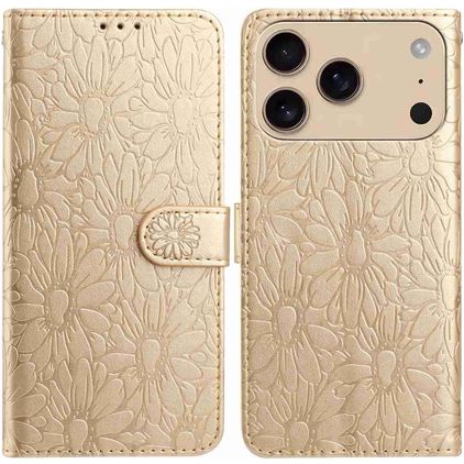 Mobigear Flowers iPhone 18 Pro Max Knížkové pouzdro Peněženka - Zlatá