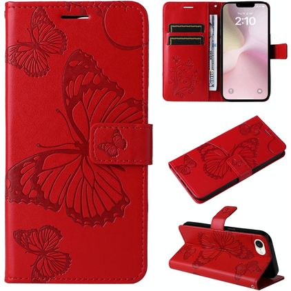 Mobigear Butterfly iPhone 16e Etui z klapką typu portfel - Czerwony