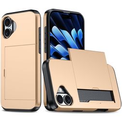 Mobigear Card iPhone 16 Funda Plástico rígido Carcasa Antigolpes con tarjetero - Dorado