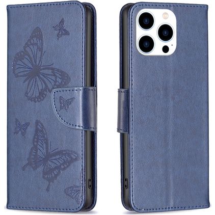 Mobigear Butterfly iPhone 16 Pro Max Knížkové pouzdro Peněženka - Modrá