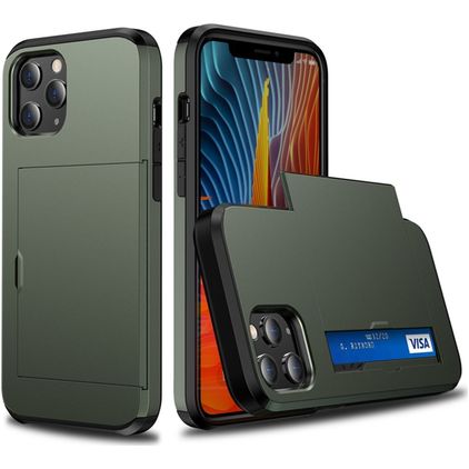 Mobigear Card iPhone 12 Hardcase Back cover Antiurto con portacarte - Verde militare