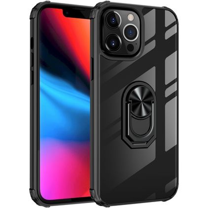 Mobigear Crystal Ring iPhone 14 Plus Hard Case Back cover with Ring Holder - Clear / Black