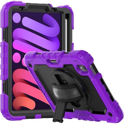 Mobigear SureGrip Xtreme iPad Mini 6 (2021) Case Plastic / Silicone Back cover + Stylus Holder + Shoulder Strap + Stand - Purple