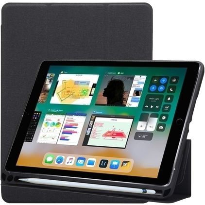 Mobigear Tri-Fold Gel iPad 6 (2018) TPU / Konstläder Plånboksfodral + Pennhållare - Svart