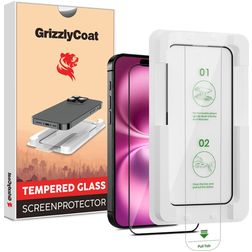 GrizzlyCoat AlignPro iPhone 16 Tempered Glass Screen Protector - Case Friendly + Installation Frame - Black