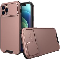 Mobigear Cam Slide iPhone 14 Hardcase Etui plecki z przesuwaną osłoną aparatu - Różowe złoto