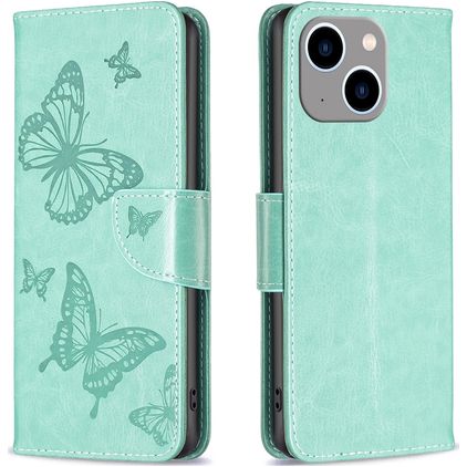 Mobigear Butterfly iPhone 15 Plus Lompakkokotelo + Setelitasku - Vihreä