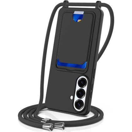 Mobigear Lanyard Card Samsung Galaxy S26 Plus Silicone Cover con cordino e portacarte - Nero
