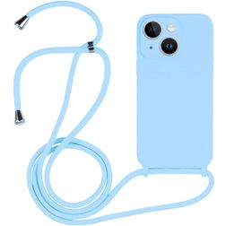 Mobigear Lanyard iPhone 15 Plus Silikon Kryt se šňůrkou - Modrá
