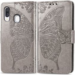 Mobigear Butterfly Samsung Galaxy A40 Lompakkokotelo + Setelitasku - Harmaa