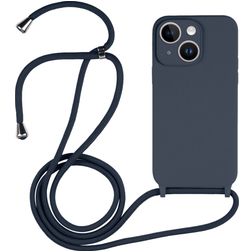 Mobigear Lanyard iPhone 15 Silicona Funda con cuerda - Azul oscuro