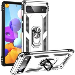 Mobigear Armor Ring Google Pixel 6a Kova Suojakuori Iskunkestävä + Sormuspidike - Hopea