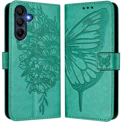 Mobigear Flowers Samsung Galaxy A17 Pungetui med Seddelrum - Grøn