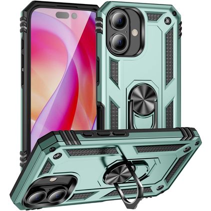 Mobigear Armor Ring iPhone 16 Plus Kova Suojakuori Iskunkestävä + Sormuspidike - Vihreä