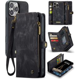 CaseMe 008 iPhone 16 Pro 2-in-1-lompakkokotelo irrotettavalla kuorella + Setelitasku - Musta