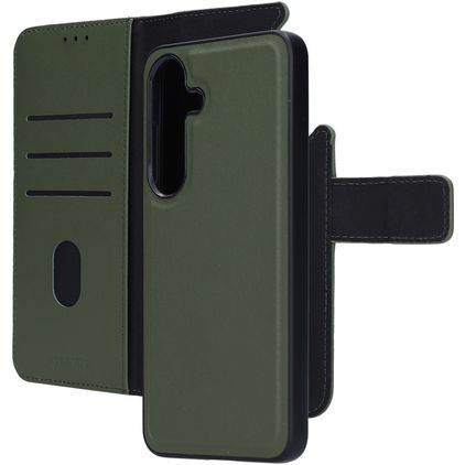 Mobiparts Samsung Galaxy S25 Funda Piel auténtica Funda tipo libro 2 en 1 con carcasa extraíble Cartera - Verde