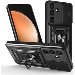 Mobigear Armor Ring Cam Slide Samsung Galaxy S26 FE Hårdt Bagsidecover Stødsikkert med ringholder og Camera Slider - Sort