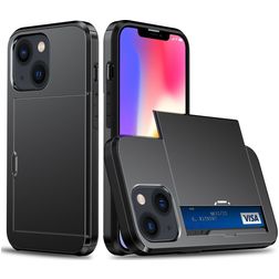 Mobigear Card iPhone 15 Plus Kova Suojakuori Iskunkestävä + Korttitasku - Musta
