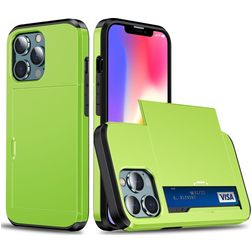 Mobigear Card iPhone 14 Pro Tvrdý plast Zadní kryt odolný proti nárazům s kapsou na karty - Zelená