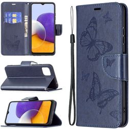 Mobigear Butterfly Samsung Galaxy A22 5G Pungetui med Seddelrum - Blå