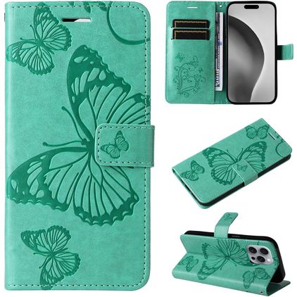 Mobigear Butterfly iPhone 16 Pro Max Plånboksfodral med sedelfack - Grön