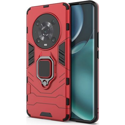 Mobigear Armor Ring HONOR Magic 4 Pro Tvrdý plast Zadní kryt odolný proti nárazům s prstýnkem - Červená