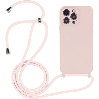 Mobigear Lanyard iPhone 15 Pro Max Silicone Cover con cordino - Sand Pink