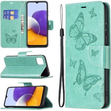 Mobigear Butterfly Samsung Galaxy A22 5G Plånboksfodral med sedelfack - Turkos