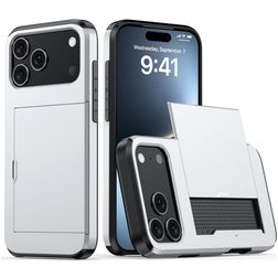 Mobigear Card iPhone 18 Pro Max Plástico rígido Capa traseira Antichoque com porta-cartões - Prateado