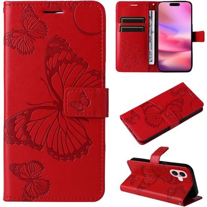 Mobigear Butterfly iPhone 16 Funda tipo libro Cartera - Rojo