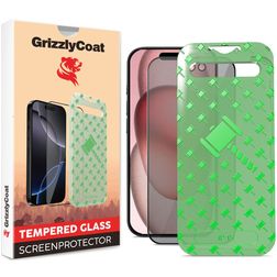 GrizzlyCoat Easy Align AntiSpy iPhone 16 Tempered Glass Screen Protector Privacy - Case Friendly + Installation Frame - Black