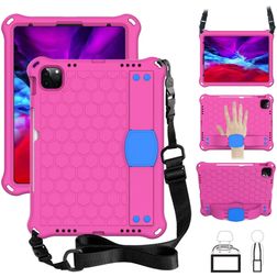 Mobigear HexStrap iPad Air 5 (2022) Plastica rigida / Schiuma EVA Back cover + Portapenna + Tracolla + Supporto - Rosa