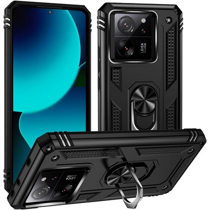 Mobigear Armor Ring Xiaomi 13T Hardcase Back cover Antiurto con anello - Nero