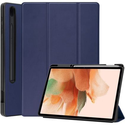 Mobigear Tri-Fold Gel Samsung Galaxy Tab S7 FE TPU / Umělá kůže Knížkové pouzdro + Držák na stylus - Tmavě modrá